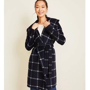 NEW Ann Taylor Navy Wool Coat Size Large Windowpane NWT navy blue coat